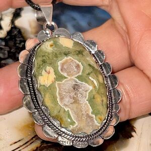 Green Rainforest Jasper Rhyolite Pendant 2 1/4”
